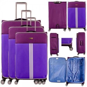 EA-7010 BLUE/PURPLE LIGHTWEIGHT SET OF 3 TRAVEL TROLLEY SUITCASE