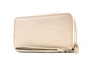 5906 SUMMER MINK LTHR GRAIN PU TWIN ZIP ROUND PURSE,WRIST STRAP