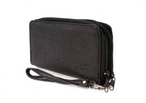 5906 WINTER BLACK LTHR GRAIN PU TWIN ZIP ROUND PURSE,WRIST STRAP