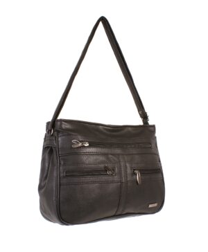 5867 BLACK DBLE TOP ZIP PU BAG,MULTI ZIPS, ADJ. STRP