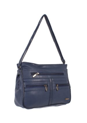 5867 NAVY DBLE TOP ZIP PU BAG,MULTI ZIPS, ADJ. STRP