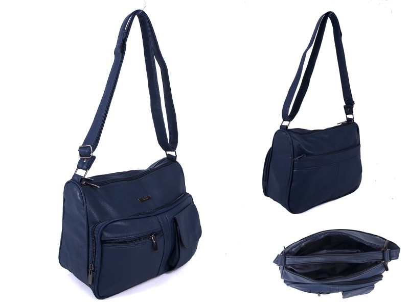5869 NAVY PU BAG WITH 5 ZIPS AND POP POCKET
