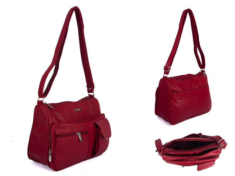5869 RED PU BAG WITH 5 ZIPS AND POP POCKET
