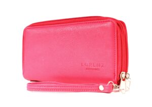 5906 SUMMER CERISE LTHR GRAIN PU TWIN ZIP RND PURSE,WRIST STRAP