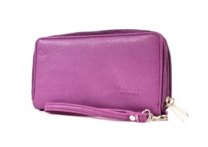 5906 SUMMER PURPLE LTHR GRAIN PU TWIN ZIP RND PURSE,WRIST STRAP