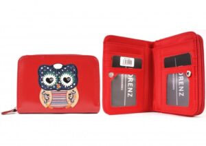 7100 OWL RED ZIP ROUND PU PURSE WITH WALLET SECTION & OWL