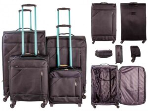 7004 BLACK/TURQUOISE LIGHTWEIGHT SET OF 4 TRAVEL TROLLEY SUITCAS