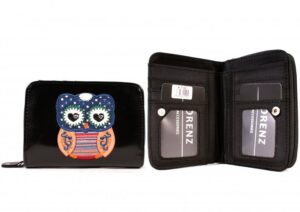 7100 OWL BLACK ZIP ROUND PU PURSE WITH WALLET SECTION & OWL