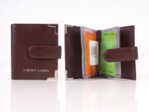 7310 BURGANDY GRAINED PU 20 LEAF C.CARD CASE WITH TAP