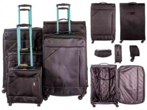 7004 BLACK/TURQUOISE LIGHTWEIGHT SET OF 5 TRAVEL TROLLEY SUITCAS