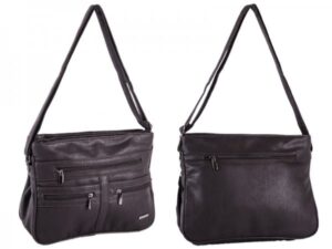 5867 BROWN DBLE TOP ZIP PU BAG,MULTI ZIPS, ADJ. STRP