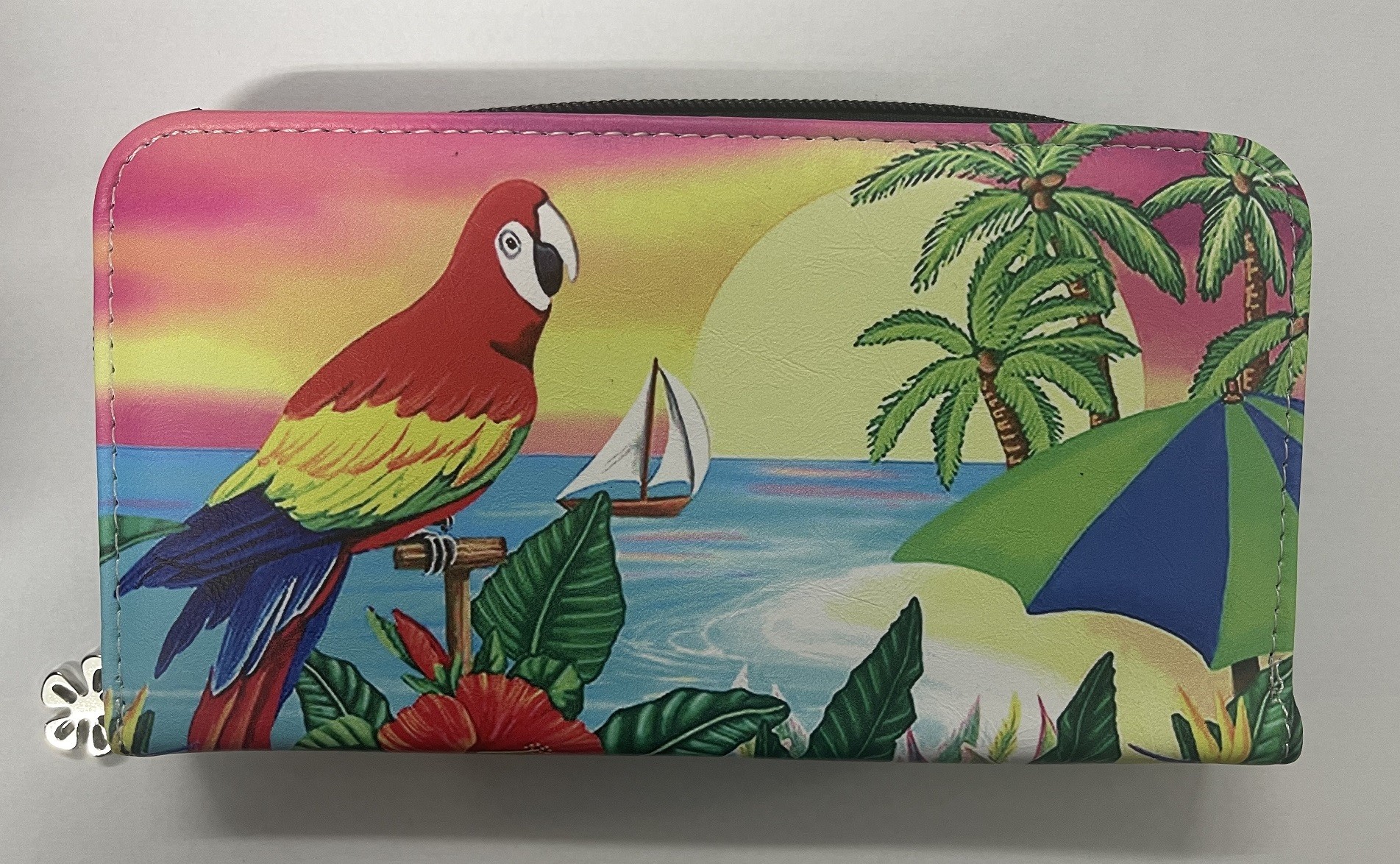 7097 RFID PURSE PARROT AND TROPICAL LANDSCAPE
