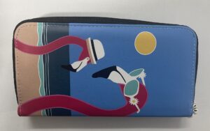 7097 RFID PURSE WITH FLAMINGOS ON THE BEACH