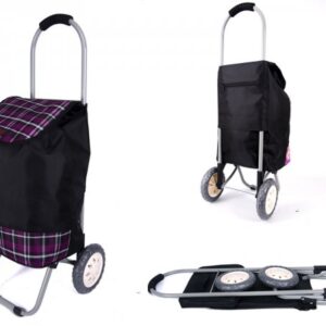 6958 PURPLE CHECK 2 WHEEL SHOPPING TROLLEY