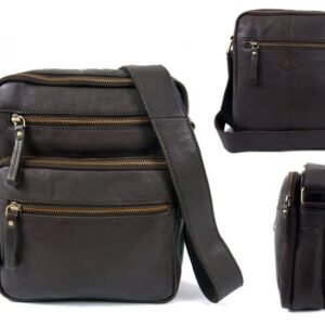 0803 BROWN F.GRN C.HIDE MED. UNISX C-BDY BAG WTH 6 ZIPS