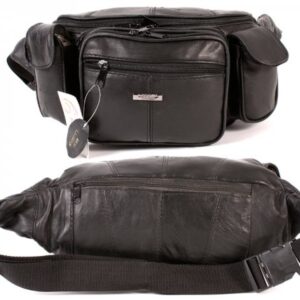 1447 BLACK MEGA MULTI POCKET BUM BAG IN SHEEP NAPPA