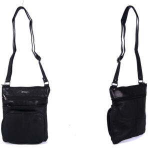 1984 BLACK 100% LEATHER X SHOULDER BAG WITH 5 ZIPS