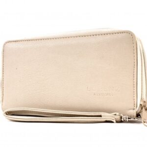 5906 SUMMER MINK LTHR GRAIN PU TWIN ZIP ROUND PURSE,WRIST STRAP