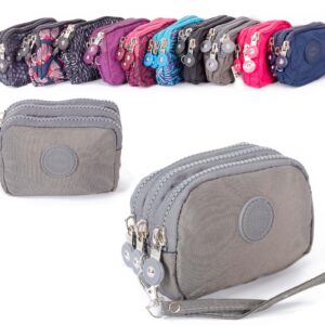 2506 GREY SMALL TRIPLE ZIP ROUND PURSE WITH DETACHABLE STRAP