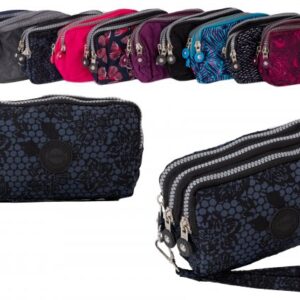 2509 BLACK FLORAL LARGE TRIPLE ZIP ROUND PURSE