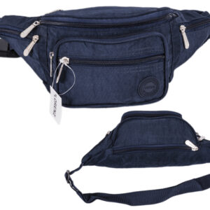 2522 NAVY CRINKLED NYLON BUMBAG WITH 6 ZIP POCKETS