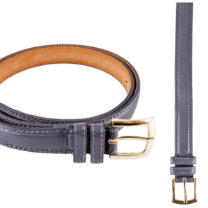 2703 Grey Leather Smooth Finish Belt With a Gold Buckle - Size M