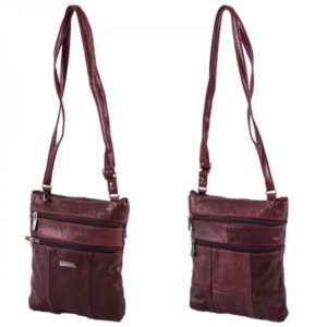 3738 BURGUNDY COW HIDE BAG TOP ZIP + 4 ZIPS