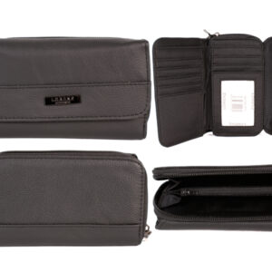 3711 BLACK RFID - ZIP ROUND COW HIDE PURSE WITH FRNT FLP