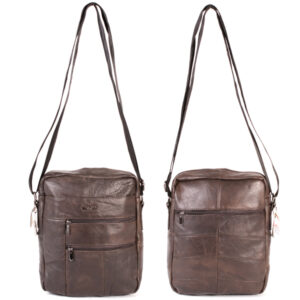 3796 BROWN COWHIDE DOUBLE TOP ZIP BAG, BK, FNT ZIPS