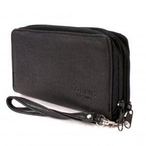 5906 WINTER BLACK LTHR GRAIN PU TWIN ZIP ROUND PURSE,WRIST STRAP