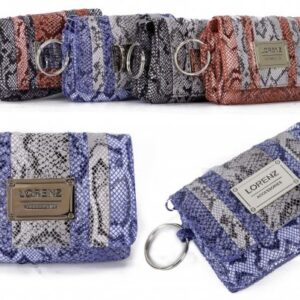 7608 BLUE SNAKE PU PURSE W/ FLAP ZIPS & KEYRINGS