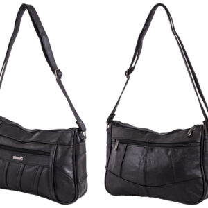 3796 BLACK COWHIDE DOUBLE TOP ZIP BAG, BK, FNT ZIPS