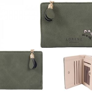 7140 DARK GREEN SML PU PERSE WITH CAT FEATURES