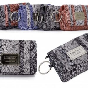 7608 BLACK SNAKE PU PURSE W/ FLAP ZIPS & KEYRINGS