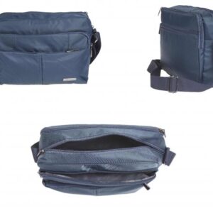 2452 BLUE SHINY POLY TWIN TOP ZIP X-BODY BAG FRONT ZIP, BACK