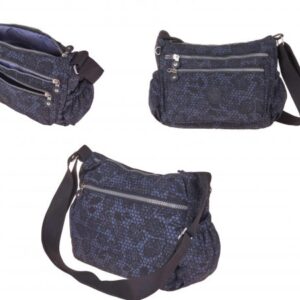 2502 PATTERNED CRINKLED NYLON TOP ZIP X-BDY BAG BLUE FLOWER