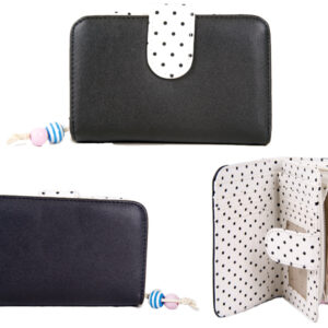 7130 BLACK purse with pop front 1 zip and bead charm