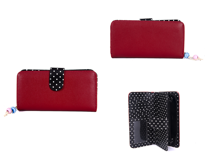 7132 RED purse with pop front 1 zip and bead charm