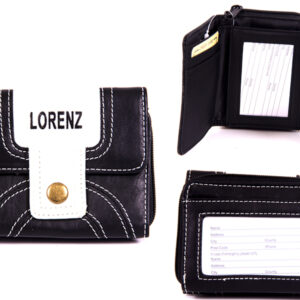 7500 BLACK/WHITE PU PURSE WITH POPPERED FRONT & REAR ZIPPED PKT