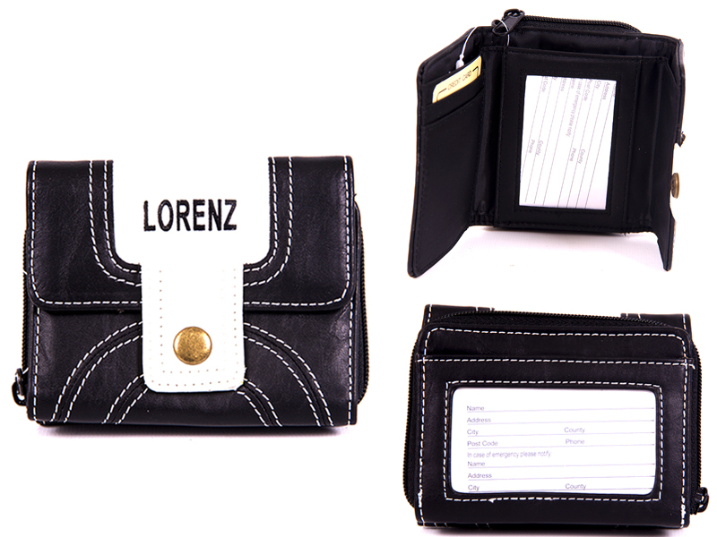 7500 BLACK/WHITE PU PURSE WITH POPPERED FRONT & REAR ZIPPED PKT