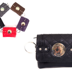 7550 Black Smll Smth PU Purse wt Zips, Flap,Keyring