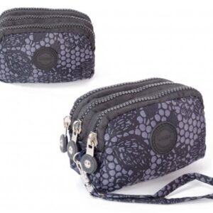 2507 GREY PATTERN MEDIUM TRIPLE ZIP ROUND PURSE WITH DETACHABLE