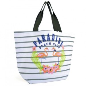 BB1026 STRIPED CANVAS BAG WITH SLOGAN WHITE