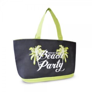 BB1025 600D BAG WITH SLOGAN PRINT BEACH PARTY BLACK