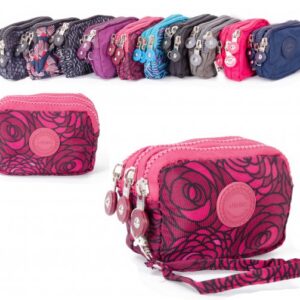 2506 ROSES SMALL TRIPLE ZIP ROUND PURSE WITH DETACHABLE STRAP