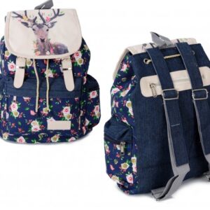2609 FLORAL STAG CANVAS BACKPACK WT 1 FRNT & 2 SIDE POCKETS