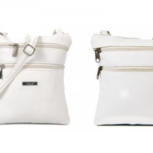 5894 WHITE LEATHER GRAN PU TOP ZIP BAG WITH 4 ZIPS