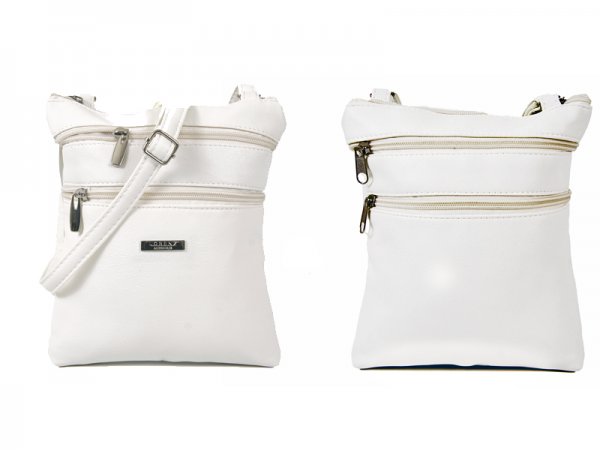 5894 WHITE LEATHER GRAN PU TOP ZIP BAG WITH 4 ZIPS