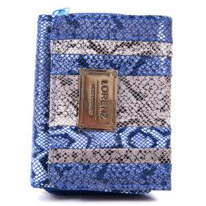 7609 Blue Snake PU Zip Rnd Purse wth Flap & P.Pk