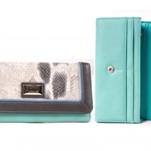 7619 BLUE DISTRESSED GRAIN PU FLAPOVER PURSE W/INNER ZIP - T109